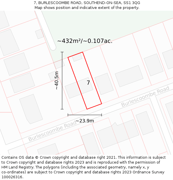 7, BURLESCOOMBE ROAD, SOUTHEND-ON-SEA, SS1 3QG: Plot and title map