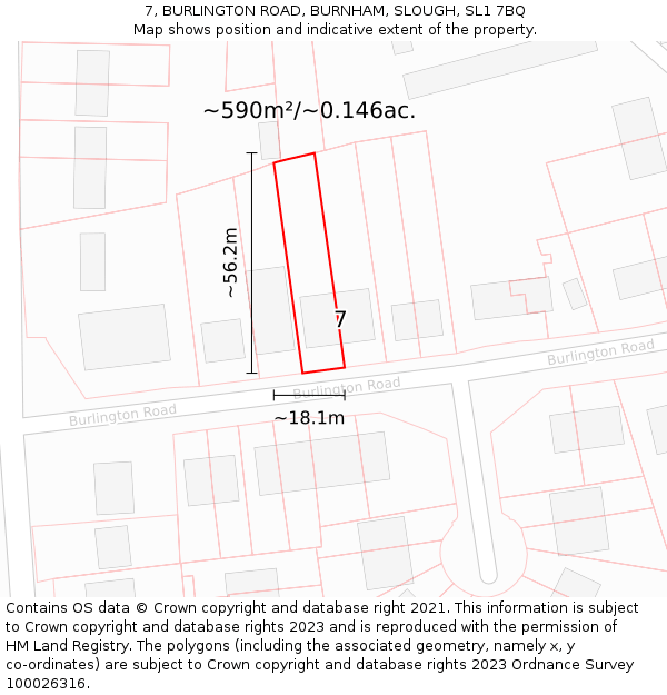 7, BURLINGTON ROAD, BURNHAM, SLOUGH, SL1 7BQ: Plot and title map