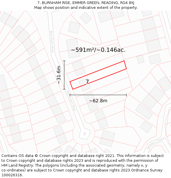 7, BURNHAM RISE, EMMER GREEN, READING, RG4 8XJ: Plot and title map