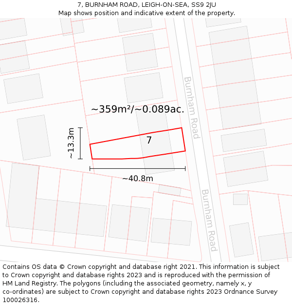 7, BURNHAM ROAD, LEIGH-ON-SEA, SS9 2JU: Plot and title map