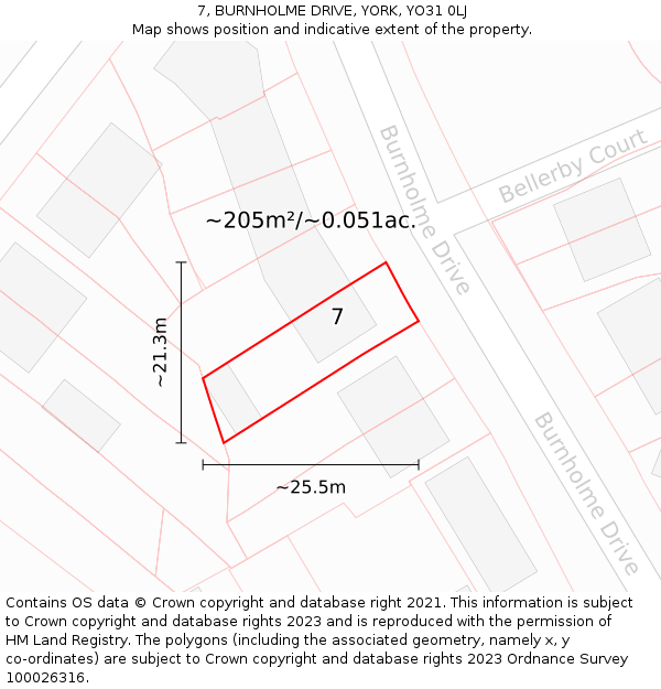 7, BURNHOLME DRIVE, YORK, YO31 0LJ: Plot and title map