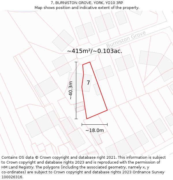 7, BURNISTON GROVE, YORK, YO10 3RP: Plot and title map