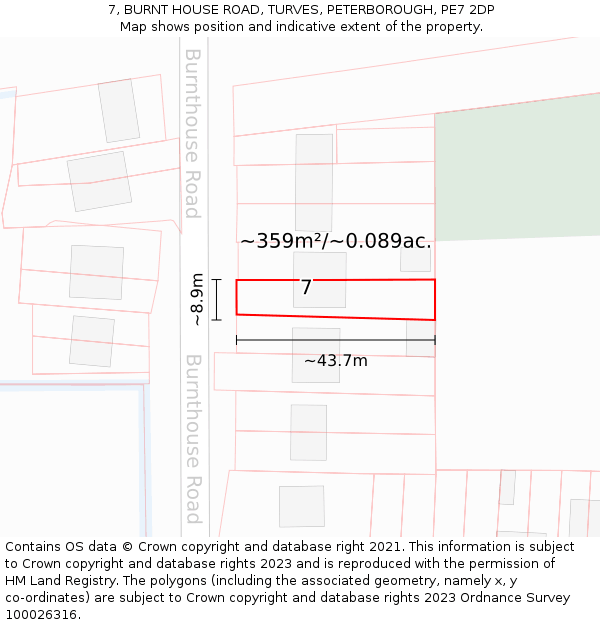 7, BURNT HOUSE ROAD, TURVES, PETERBOROUGH, PE7 2DP: Plot and title map