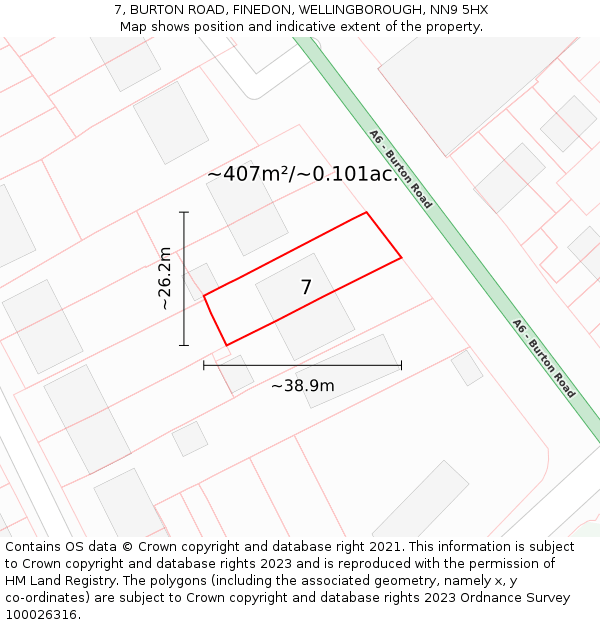 7, BURTON ROAD, FINEDON, WELLINGBOROUGH, NN9 5HX: Plot and title map