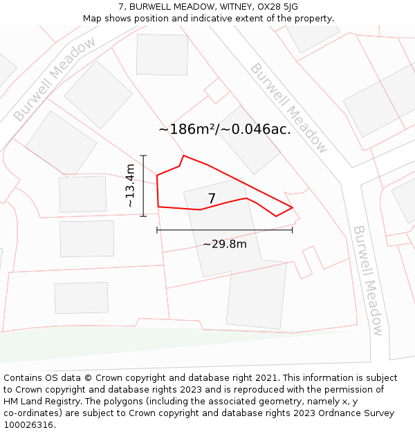 7, BURWELL MEADOW, WITNEY, OX28 5JG: Plot and title map