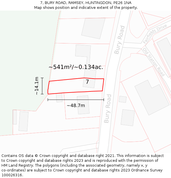 7, BURY ROAD, RAMSEY, HUNTINGDON, PE26 1NA: Plot and title map