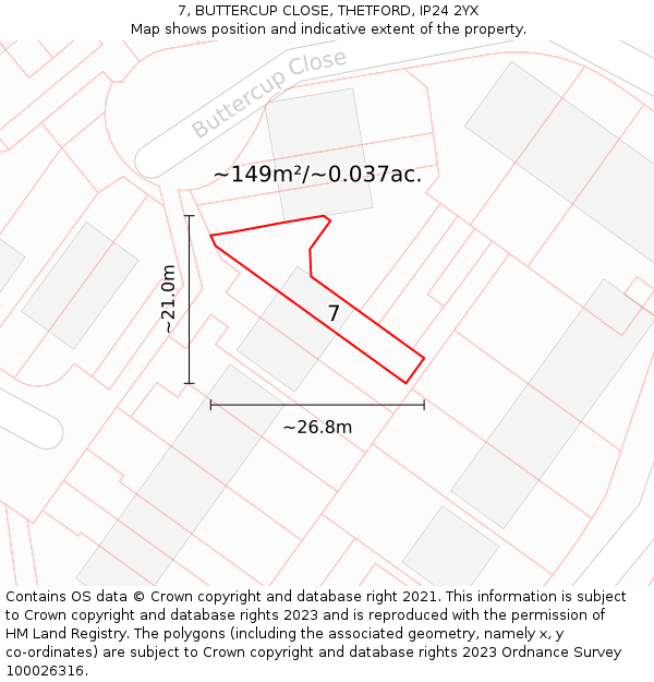 7, BUTTERCUP CLOSE, THETFORD, IP24 2YX: Plot and title map