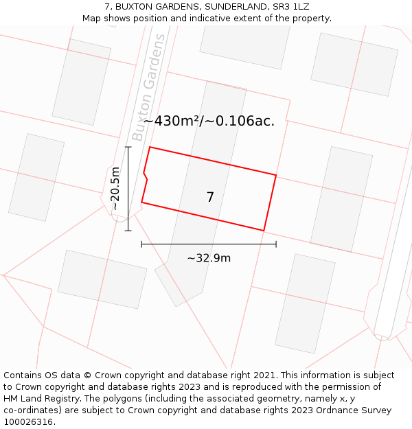 7, BUXTON GARDENS, SUNDERLAND, SR3 1LZ: Plot and title map