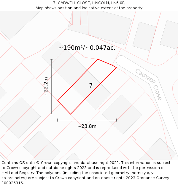 7, CADWELL CLOSE, LINCOLN, LN6 0RJ: Plot and title map