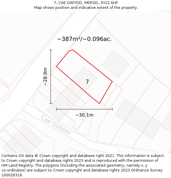 7, CAE DAFYDD, MEIFOD, SY22 6HF: Plot and title map