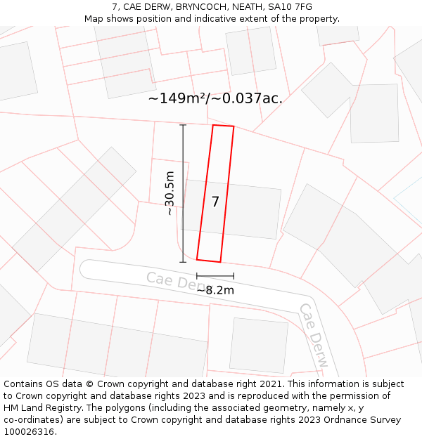7, CAE DERW, BRYNCOCH, NEATH, SA10 7FG: Plot and title map