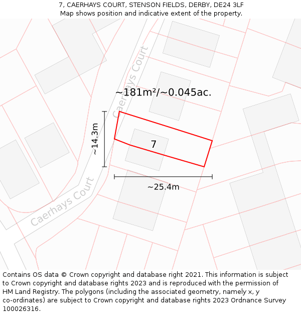 7, CAERHAYS COURT, STENSON FIELDS, DERBY, DE24 3LF: Plot and title map