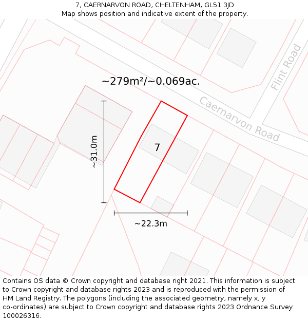 7, CAERNARVON ROAD, CHELTENHAM, GL51 3JD: Plot and title map