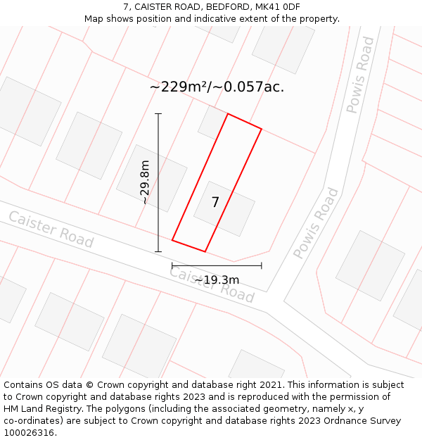 7, CAISTER ROAD, BEDFORD, MK41 0DF: Plot and title map