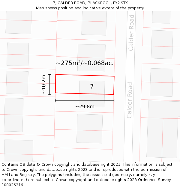 7, CALDER ROAD, BLACKPOOL, FY2 9TX: Plot and title map