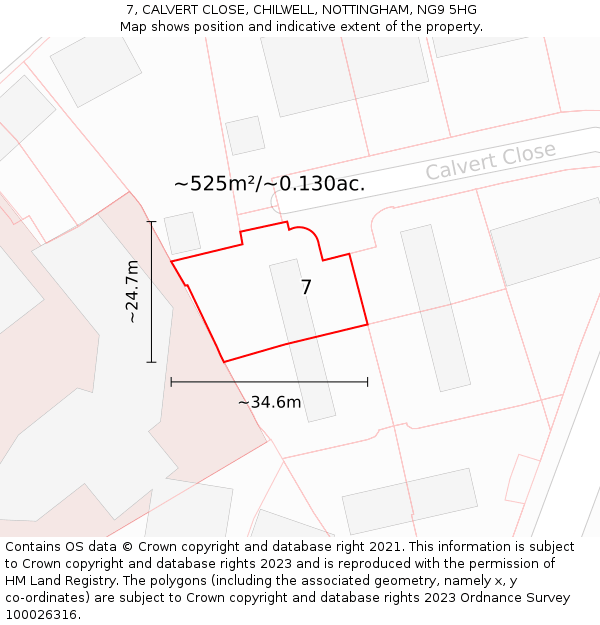 7, CALVERT CLOSE, CHILWELL, NOTTINGHAM, NG9 5HG: Plot and title map