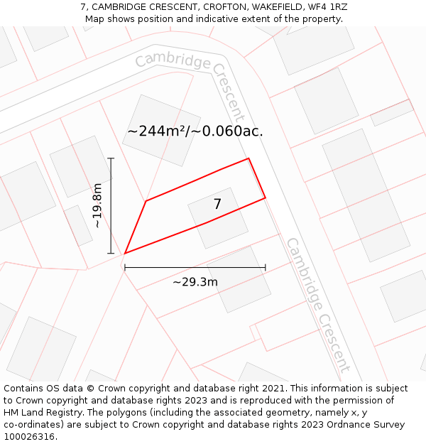 7, CAMBRIDGE CRESCENT, CROFTON, WAKEFIELD, WF4 1RZ: Plot and title map