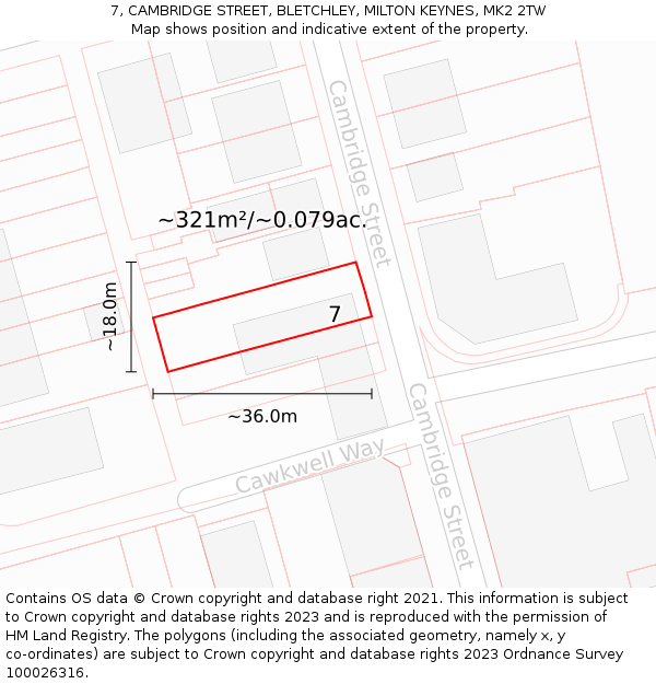 7, CAMBRIDGE STREET, BLETCHLEY, MILTON KEYNES, MK2 2TW: Plot and title map