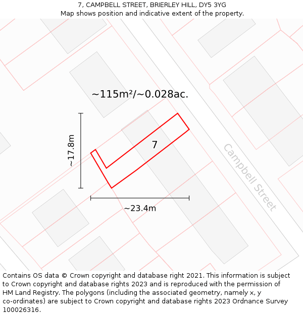 7, CAMPBELL STREET, BRIERLEY HILL, DY5 3YG: Plot and title map