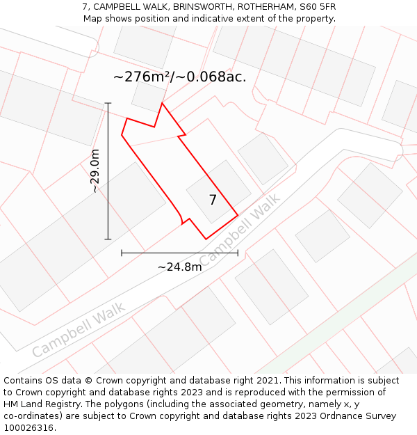 7, CAMPBELL WALK, BRINSWORTH, ROTHERHAM, S60 5FR: Plot and title map