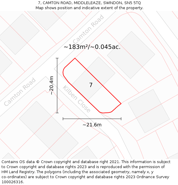 7, CAMTON ROAD, MIDDLELEAZE, SWINDON, SN5 5TQ: Plot and title map