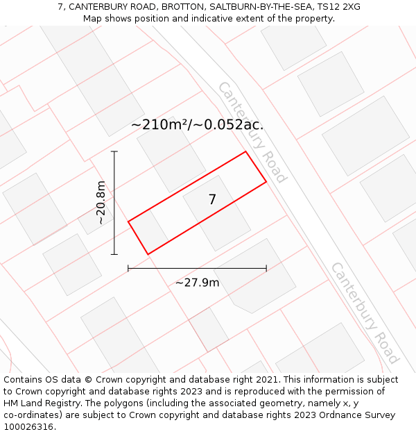 7, CANTERBURY ROAD, BROTTON, SALTBURN-BY-THE-SEA, TS12 2XG: Plot and title map