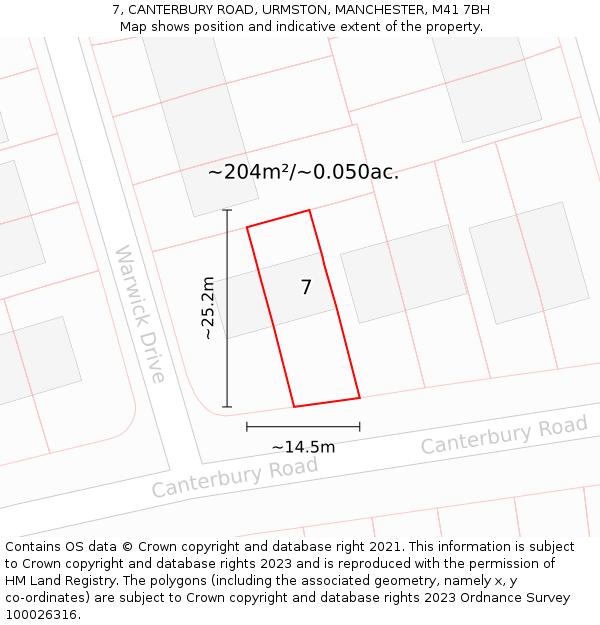 7, CANTERBURY ROAD, URMSTON, MANCHESTER, M41 7BH: Plot and title map