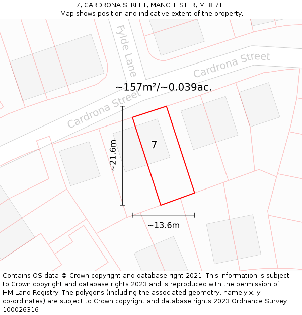 7, CARDRONA STREET, MANCHESTER, M18 7TH: Plot and title map