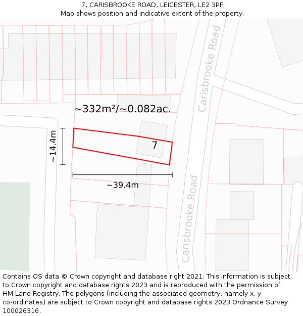 7, CARISBROOKE ROAD, LEICESTER, LE2 3PF: Plot and title map