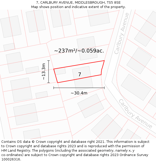 7, CARLBURY AVENUE, MIDDLESBROUGH, TS5 8SE: Plot and title map