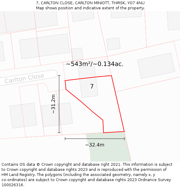 7, CARLTON CLOSE, CARLTON MINIOTT, THIRSK, YO7 4NU: Plot and title map