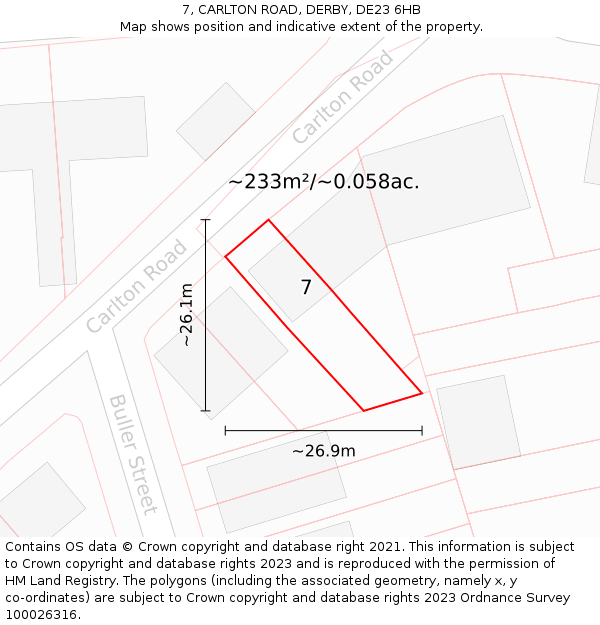 7, CARLTON ROAD, DERBY, DE23 6HB: Plot and title map