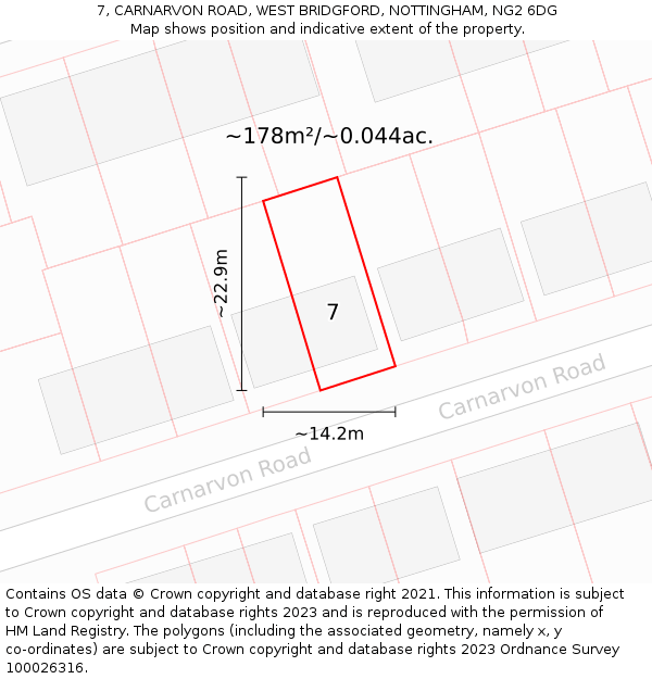 7, CARNARVON ROAD, WEST BRIDGFORD, NOTTINGHAM, NG2 6DG: Plot and title map