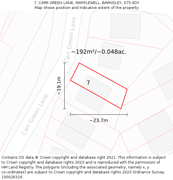 7, CARR GREEN LANE, MAPPLEWELL, BARNSLEY, S75 6DY: Plot and title map