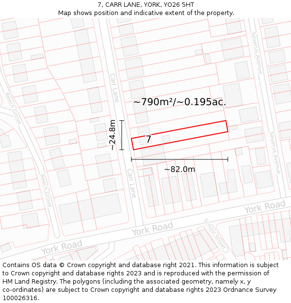 7, CARR LANE, YORK, YO26 5HT: Plot and title map