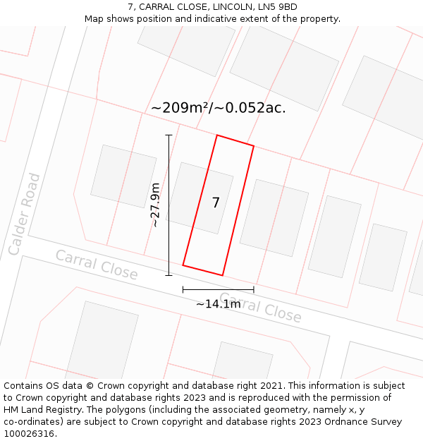 7, CARRAL CLOSE, LINCOLN, LN5 9BD: Plot and title map