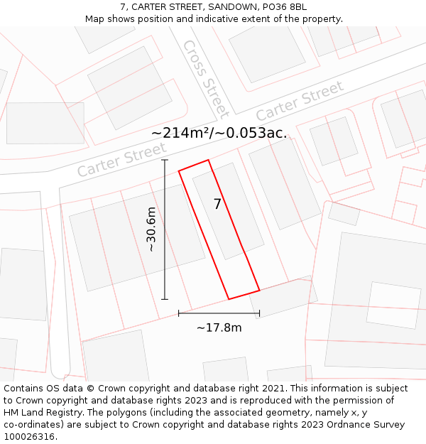 7, CARTER STREET, SANDOWN, PO36 8BL: Plot and title map