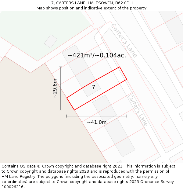 7, CARTERS LANE, HALESOWEN, B62 0DH: Plot and title map