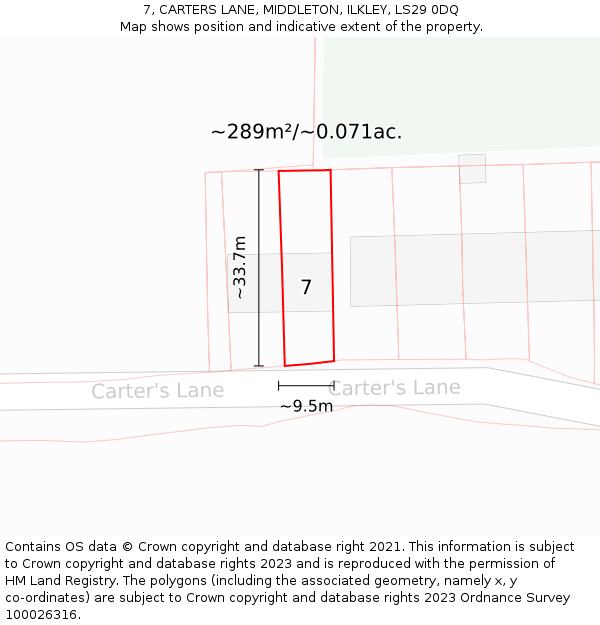 7, CARTERS LANE, MIDDLETON, ILKLEY, LS29 0DQ: Plot and title map