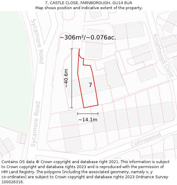 7, CASTLE CLOSE, FARNBOROUGH, GU14 6UA: Plot and title map