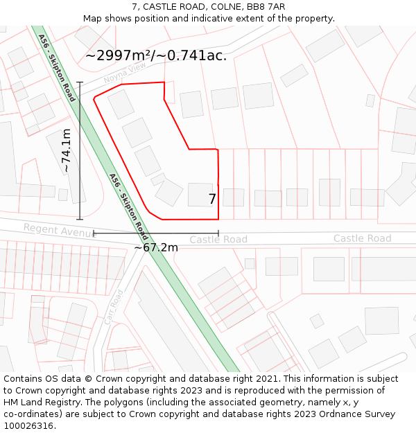 7, CASTLE ROAD, COLNE, BB8 7AR: Plot and title map