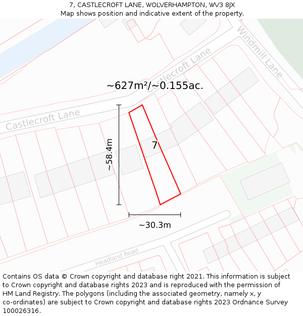 7, CASTLECROFT LANE, WOLVERHAMPTON, WV3 8JX: Plot and title map