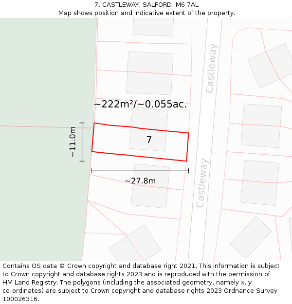 7, CASTLEWAY, SALFORD, M6 7AL: Plot and title map