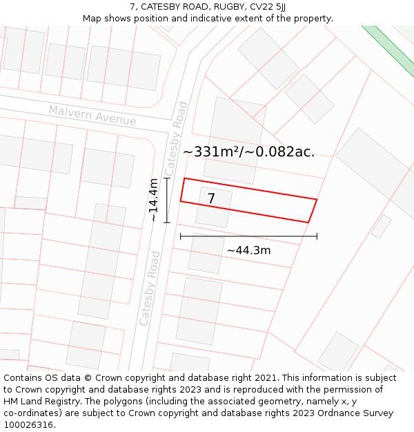 7, CATESBY ROAD, RUGBY, CV22 5JJ: Plot and title map