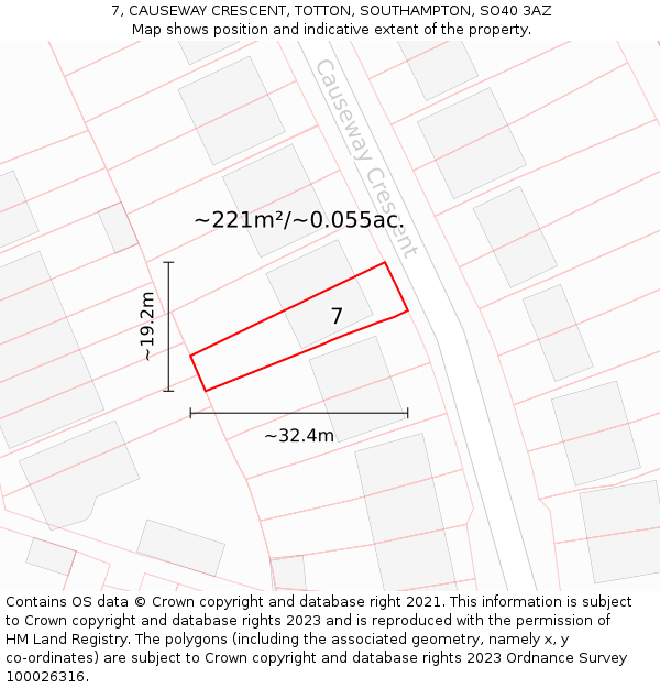 7, CAUSEWAY CRESCENT, TOTTON, SOUTHAMPTON, SO40 3AZ: Plot and title map