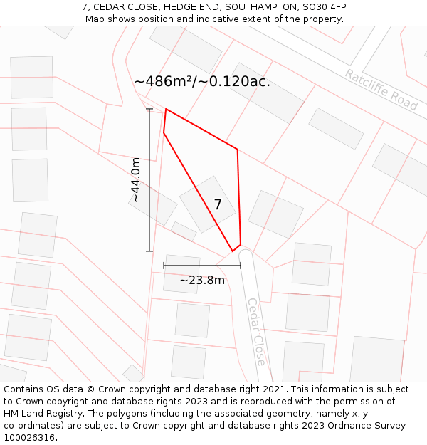 7, CEDAR CLOSE, HEDGE END, SOUTHAMPTON, SO30 4FP: Plot and title map