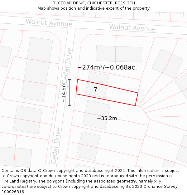 7, CEDAR DRIVE, CHICHESTER, PO19 3EH: Plot and title map