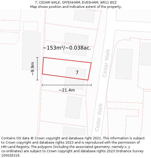 7, CEDAR WALK, OFFENHAM, EVESHAM, WR11 8SZ: Plot and title map