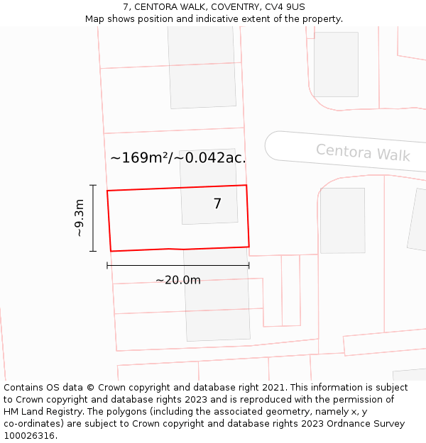 7, CENTORA WALK, COVENTRY, CV4 9US: Plot and title map