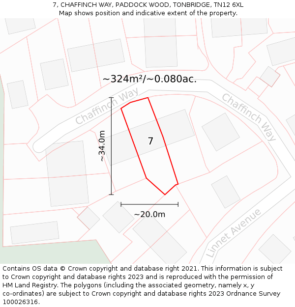 7, CHAFFINCH WAY, PADDOCK WOOD, TONBRIDGE, TN12 6XL: Plot and title map